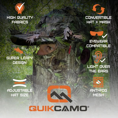 2-in-1 FRONT Leafy Face Mask and Camo Hat (Adj, OSFM)
