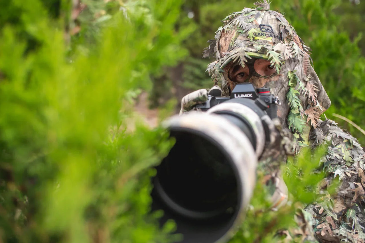 2-in-1 FRONT Leafy Face Mask and Camo Hat (Adj, OSFM)