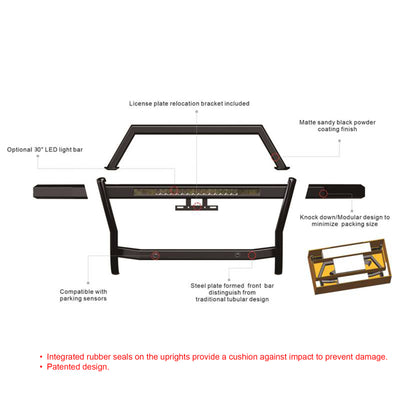 2019-2022 Chevrolet Silverado 1500 Rambler Grille Guard Kit Modular Includes 30" LED Bar Single Row | Black Horse Off Road - Image 3