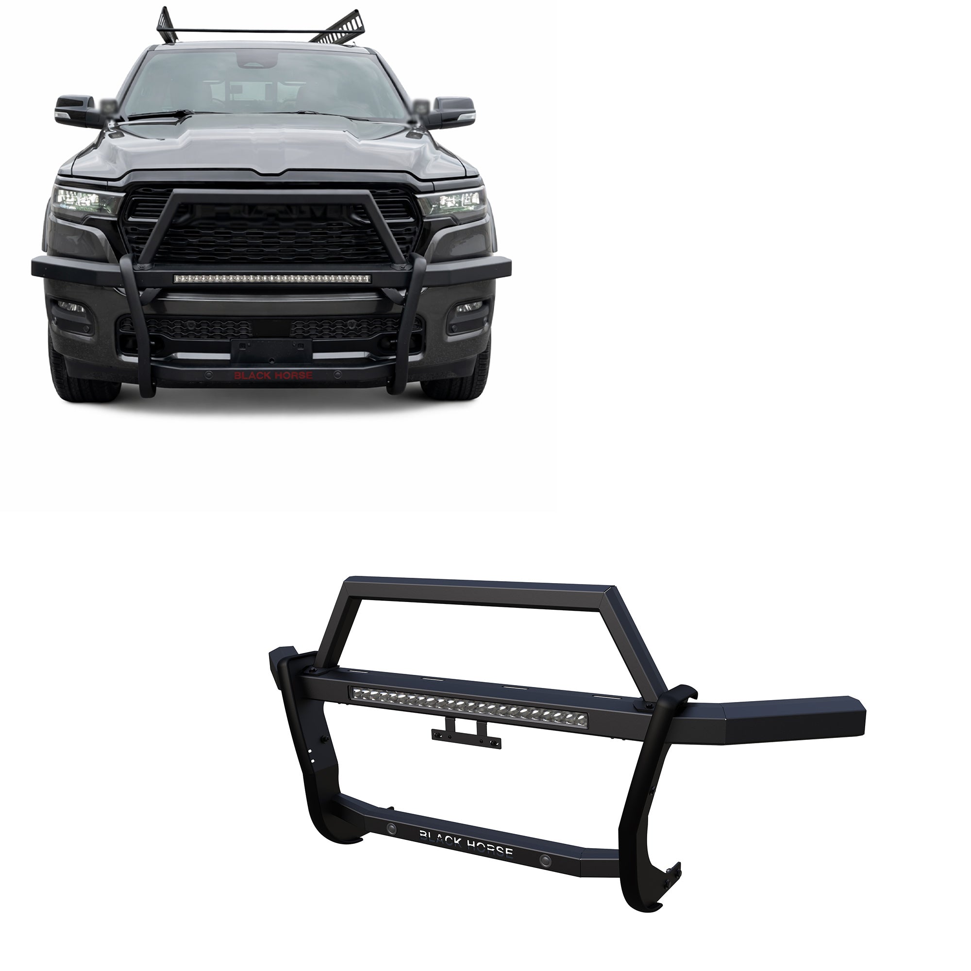 2019-2025 Dodge Ram 1500 Rambler Grille Guard Kit Modular Includes 30" LED Bar Single Row | Black Horse Off Road - Image 1