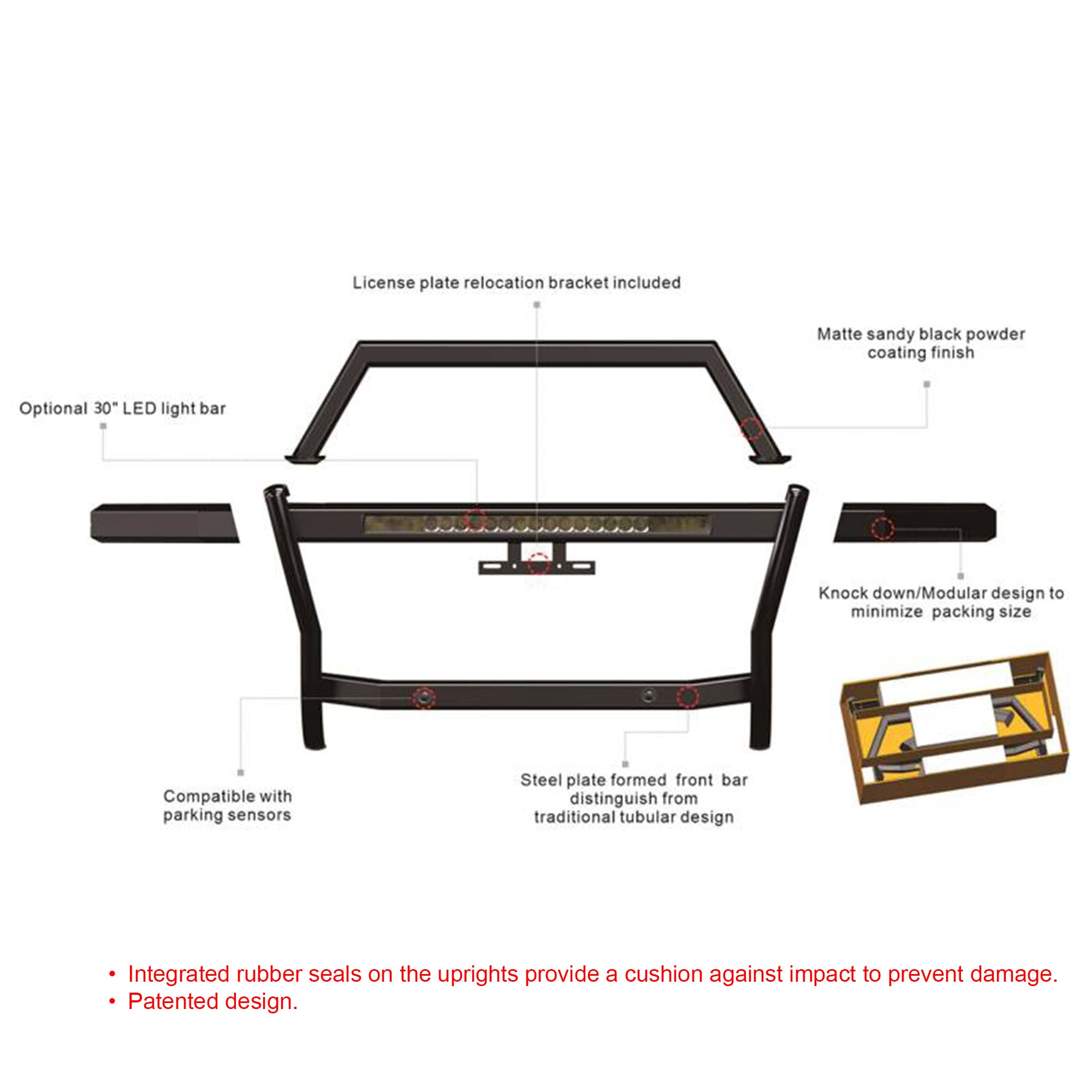2025 Dodge Ram 1500 Rambler Grille Guard Kit Modular Includes 30" LED Bar Single Row | Black Horse Off Road - Image 3