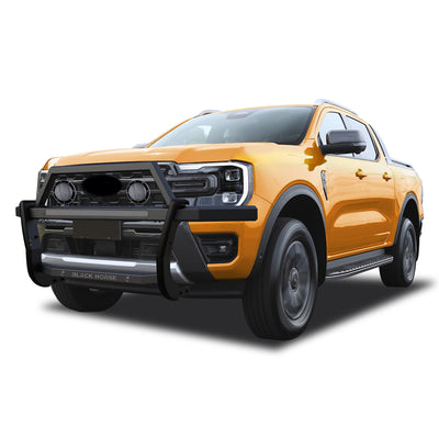 2019-2023 Ford Ranger Rambler Grille Guard Kit Modular Includes a set of 5.3" Dia. LED Flood Lights w/ Black Trim Rings Wiring Harness  and Switch | Black Horse Off Road - Image 7