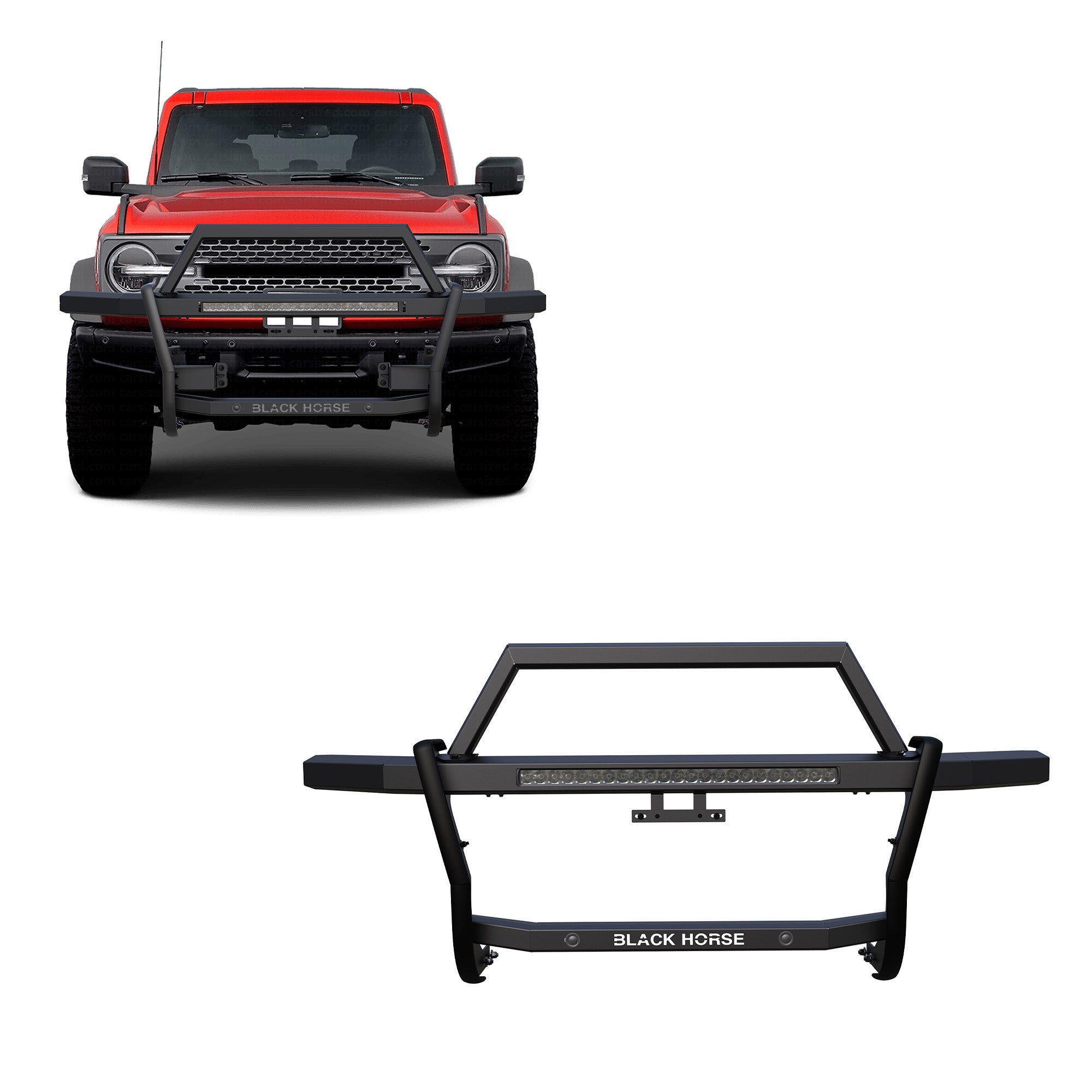 2021-2025 Ford Bronco Rambler Grille Guard Kit Modular Includes 30" LED Bar Single Row | Black Horse Off Road - Image 1