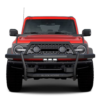 2021-2025 Ford Bronco Rambler Grille Guard Kit Modular Includes a set of 5.3" Dia. LED Flood Lights w/ Black Trim Rings Wiring Harness  and Switch | Black Horse Off Road - Image 8