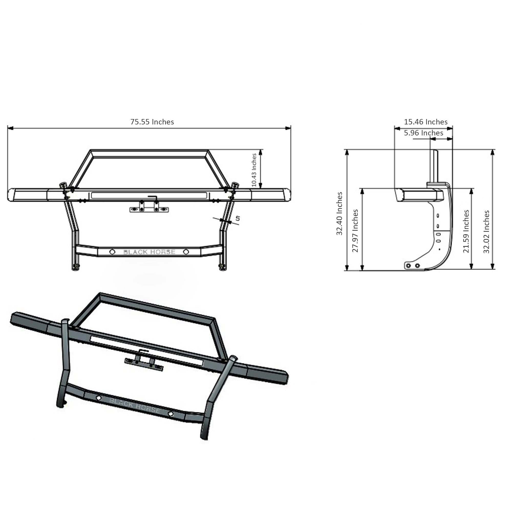 2022-2025 Nissan Frontier Rambler Grille Guard Kit Modular Includes 30" LED Bar Single Row & a set of 5.3" Dia. LED Flood Lights w/ Black Trim Rings Wiring Harness  and Switch | Black Horse Off Road - Image 8