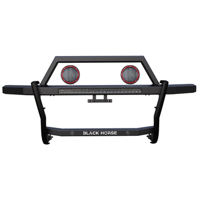 2022-2025 Nissan Frontier Rambler Grille Guard Kit Modular Includes 30" LED Bar Single Row & a set of 5.3" Dia. LED Flood Lights w/ Red Trim Rings Wiring Harness  and Switch | Black Horse Off Road - Image 9
