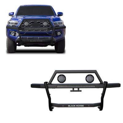 2010-2024 Toyota 4Runner Rambler Grille Guard Kit Modular Includes 30" LED Bar Single Row & a set of 5.3" Dia. LED Flood Lights w/ Black Trim Rings Wiring Harness  and Switch | Black Horse Off Road - Image 1