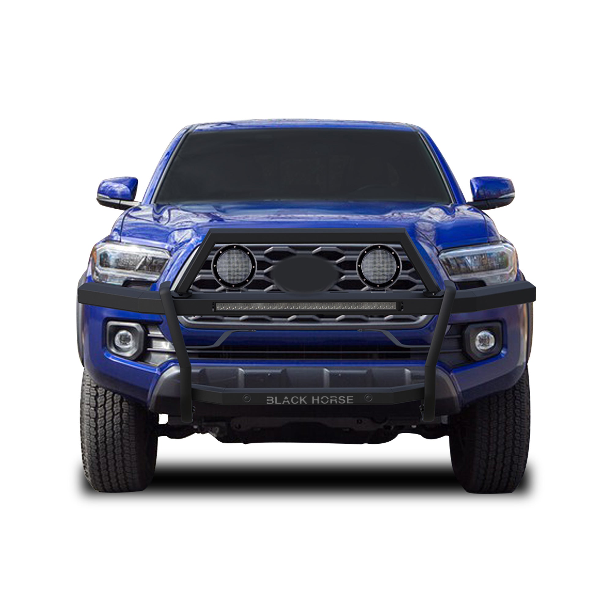 2010-2024 Toyota 4Runner Rambler Grille Guard Kit Modular Includes 30" LED Bar Single Row & a set of 5.3" Dia. LED Flood Lights w/ Black Trim Rings Wiring Harness  and Switch | Black Horse Off Road - Image 9