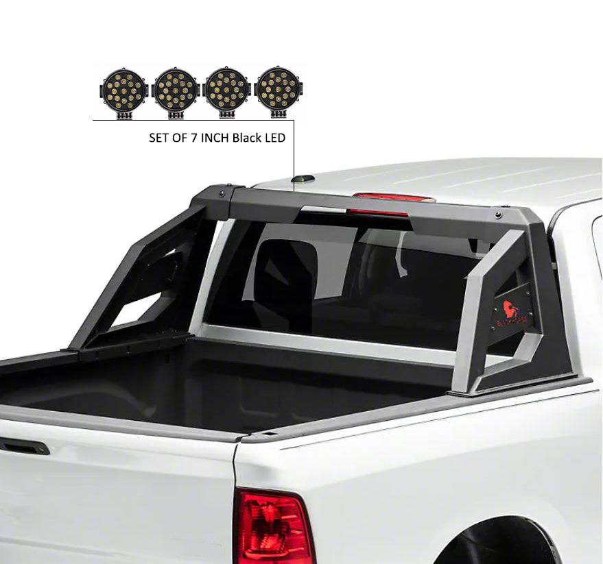 Armour Roll Bar Kit Incl. 2 pairs of 7.0"Dia.  LED  Lights w/ Black Trim Rings w/ Wiring Harness and Switch | Black Horse Off Road - Image 6