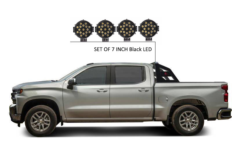 Armour Roll Bar Kit Incl. 2 pairs of 7.0"Dia.  LED  Lights w/ Black Trim Rings w/ Wiring Harness and Switch | Black Horse Off Road - Image 7