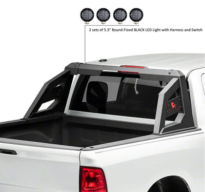 Armour Roll Bar Kit 2 sets of 5.3" Dia.  Black LED Flood Lights w/ Harness and Switch | Black Horse Off Road - Image 9
