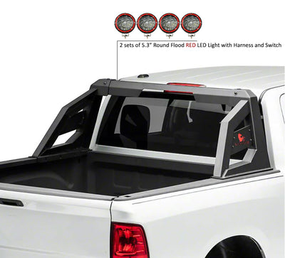 Armour Roll Bar Kit 2 sets of 5.3" Dia.  Black LED Flood Lights w/ Harness and Switch | Black Horse Off Road - Image 1