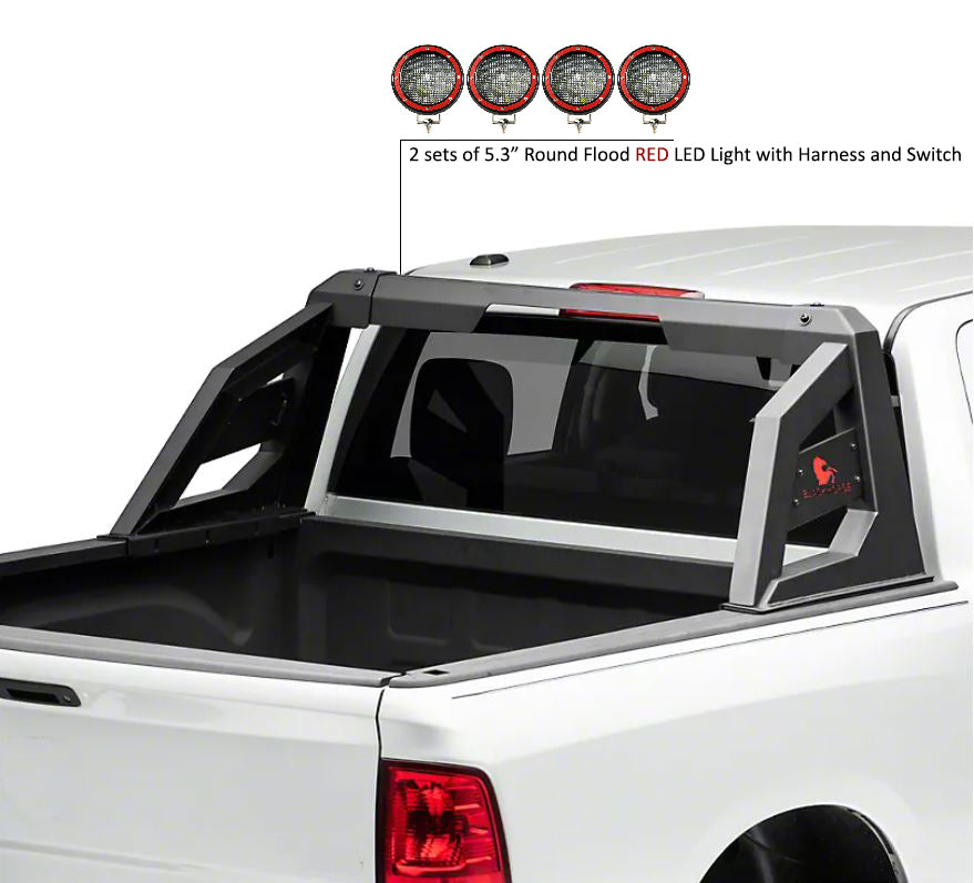 Armour Roll Bar Kit 2 sets of 5.3" Dia.  Black LED Flood Lights w/ Harness and Switch | Black Horse Off Road - Image 1