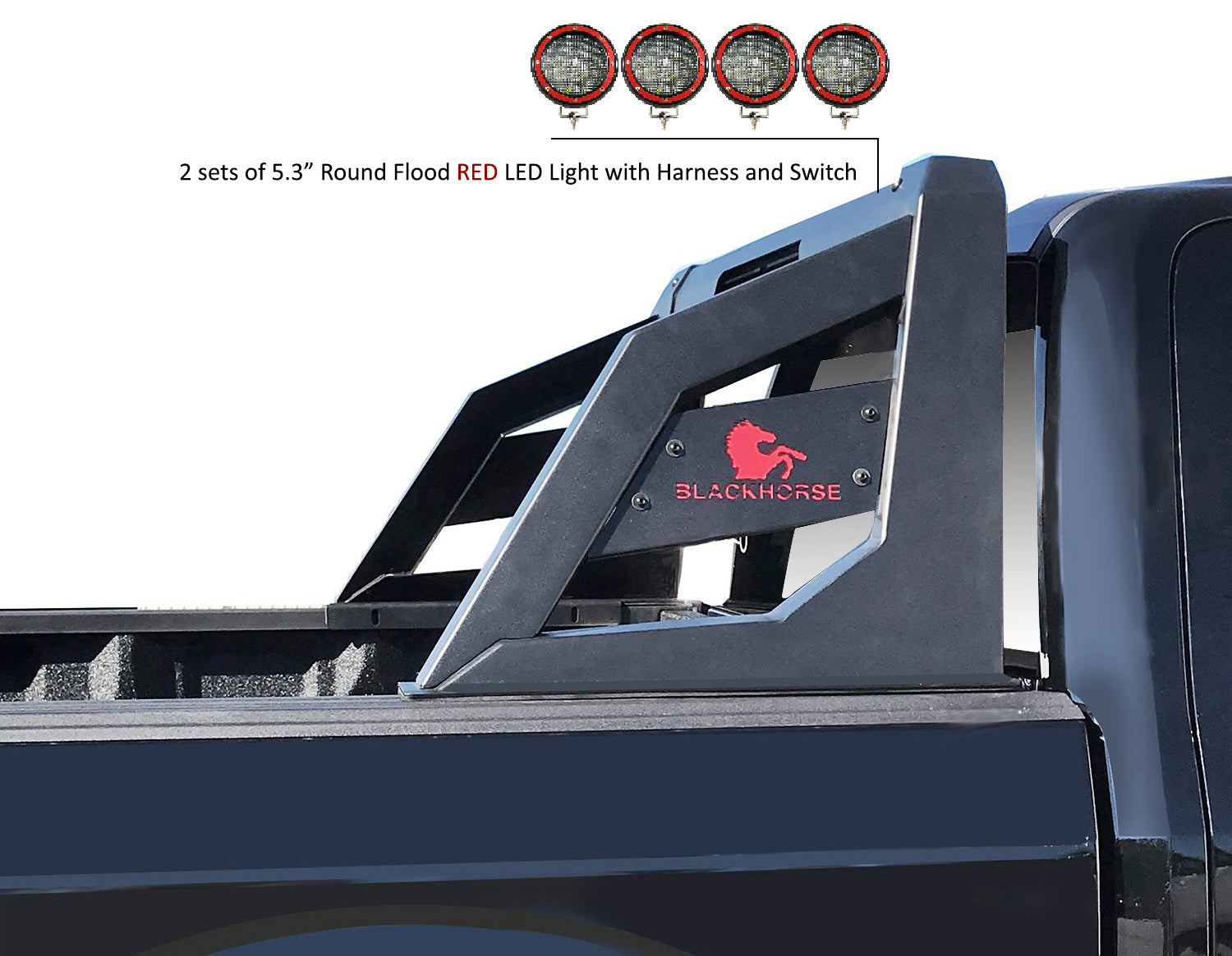 Armour Roll Bar Kit 2 sets of 5.3" Dia.  Black LED Flood Lights w/ Harness and Switch | Black Horse Off Road - Image 2