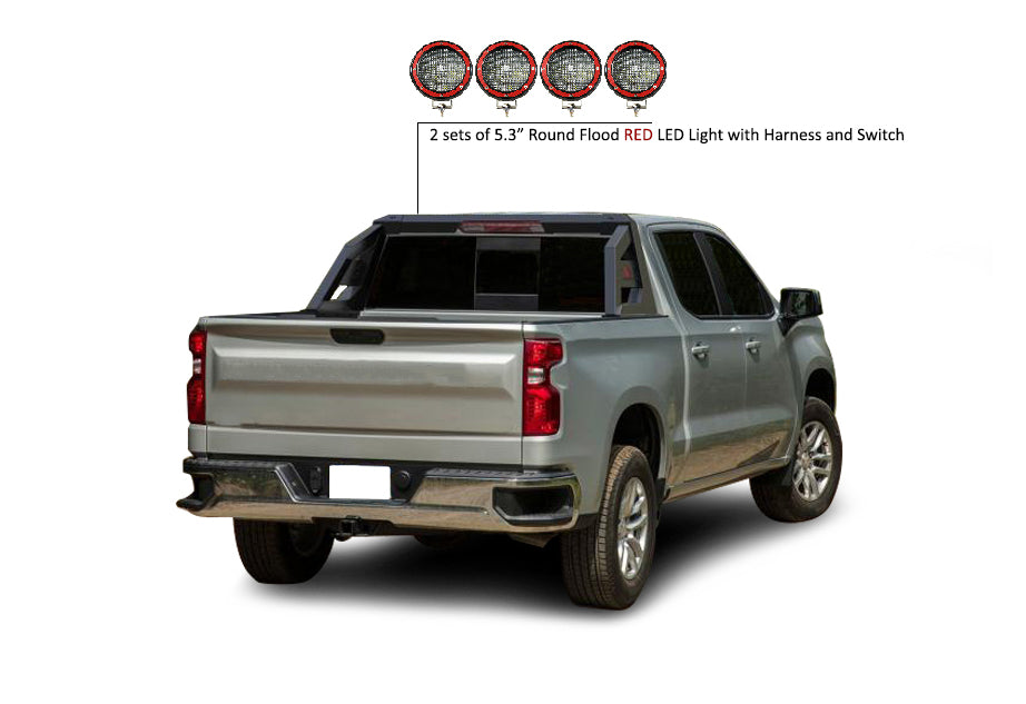 Armour Roll Bar Kit 2 sets of 5.3" Dia.  Black LED Flood Lights w/ Harness and Switch | Black Horse Off Road - Image 3