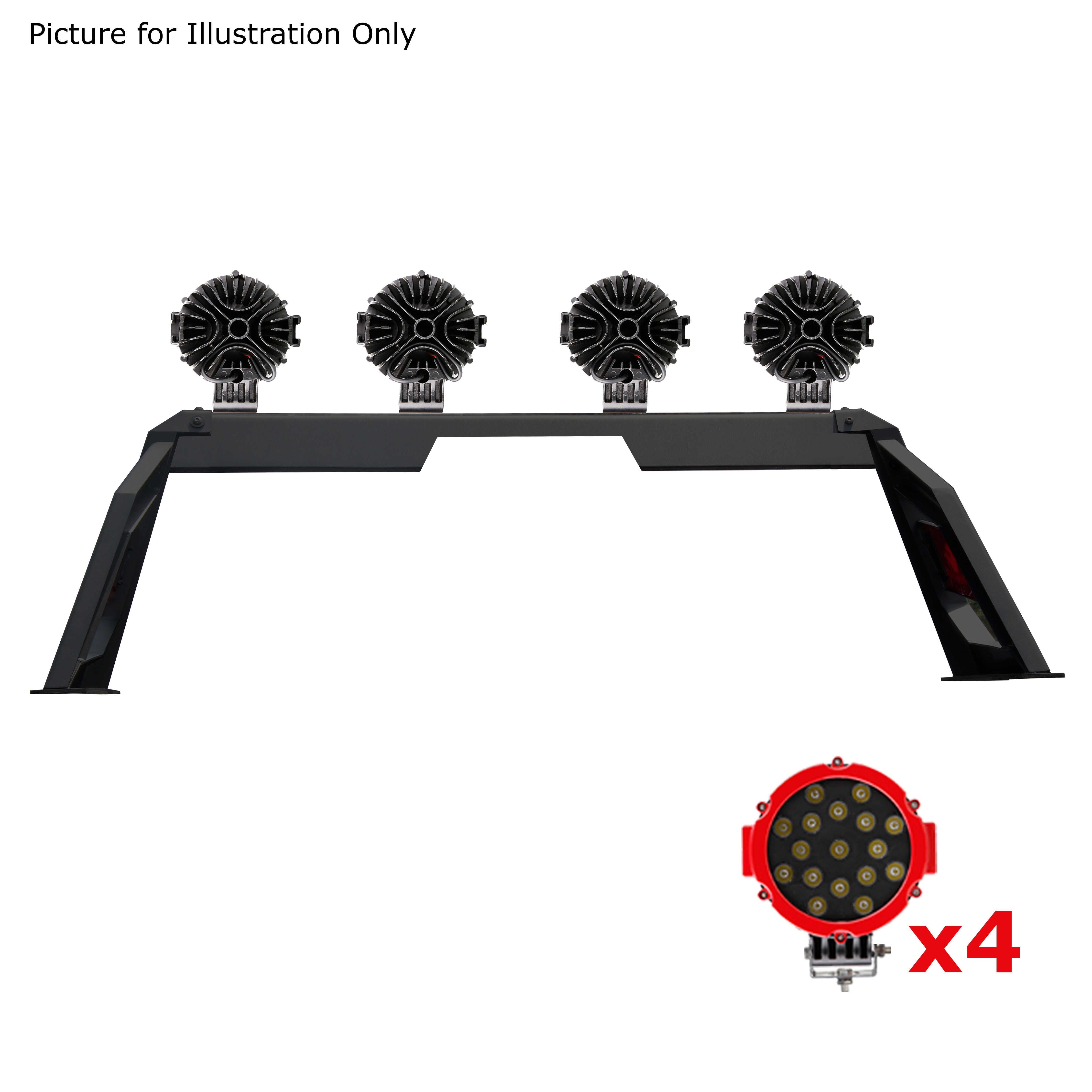 Armour Roll Bar Kit Incl. 2 pairs of 7.0"Dia.  LED  Lights w/Red Trim Rings w/ Wiring Harness and Switch | Black Horse Off Road - Image 6