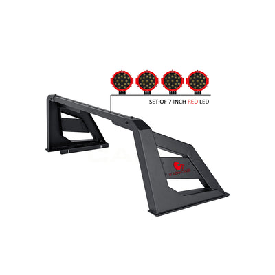 Armour Roll Bar Kit Incl. 2 pairs of 7.0"Dia.  LED  Lights w/Red Trim Rings w/ Wiring Harness and Switch | Black Horse Off Road - Image 9