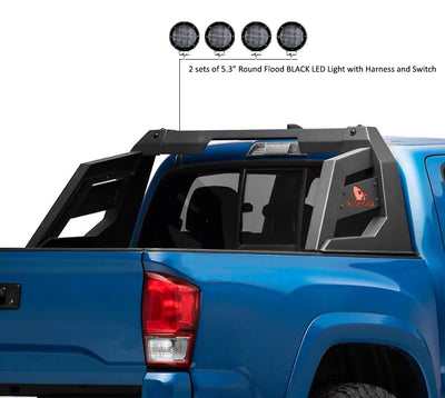 2015-2026 Canyon Armour Roll Bar Kit 2 sets of 5.3" Dia.  Black LED Flood Lights w/ Harness and Switch | Black Horse Off Road - Image 4