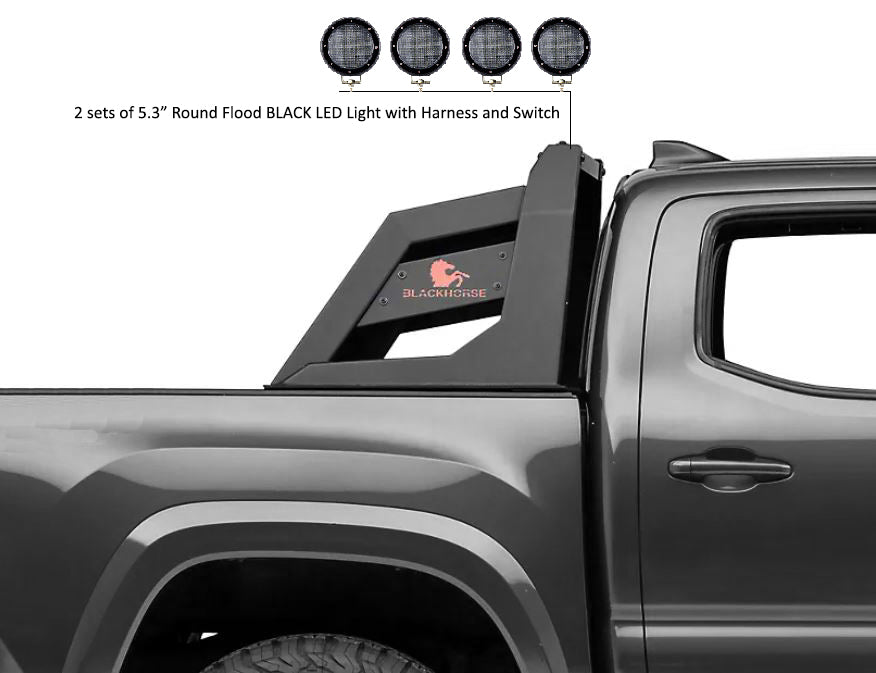 2015-2026 Canyon Armour Roll Bar Kit 2 sets of 5.3" Dia.  Black LED Flood Lights w/ Harness and Switch | Black Horse Off Road - Image 7