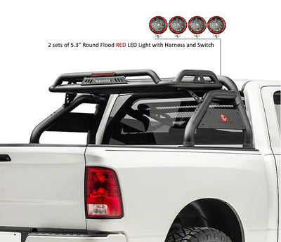 1999-2026 Ford F-250 Super Duty Atlas Roll Bar Kit 2 sets of 5.3" Dia.  Black LED Flood Lights w/ Harness and Switch | Black Horse Off Road - Image 6