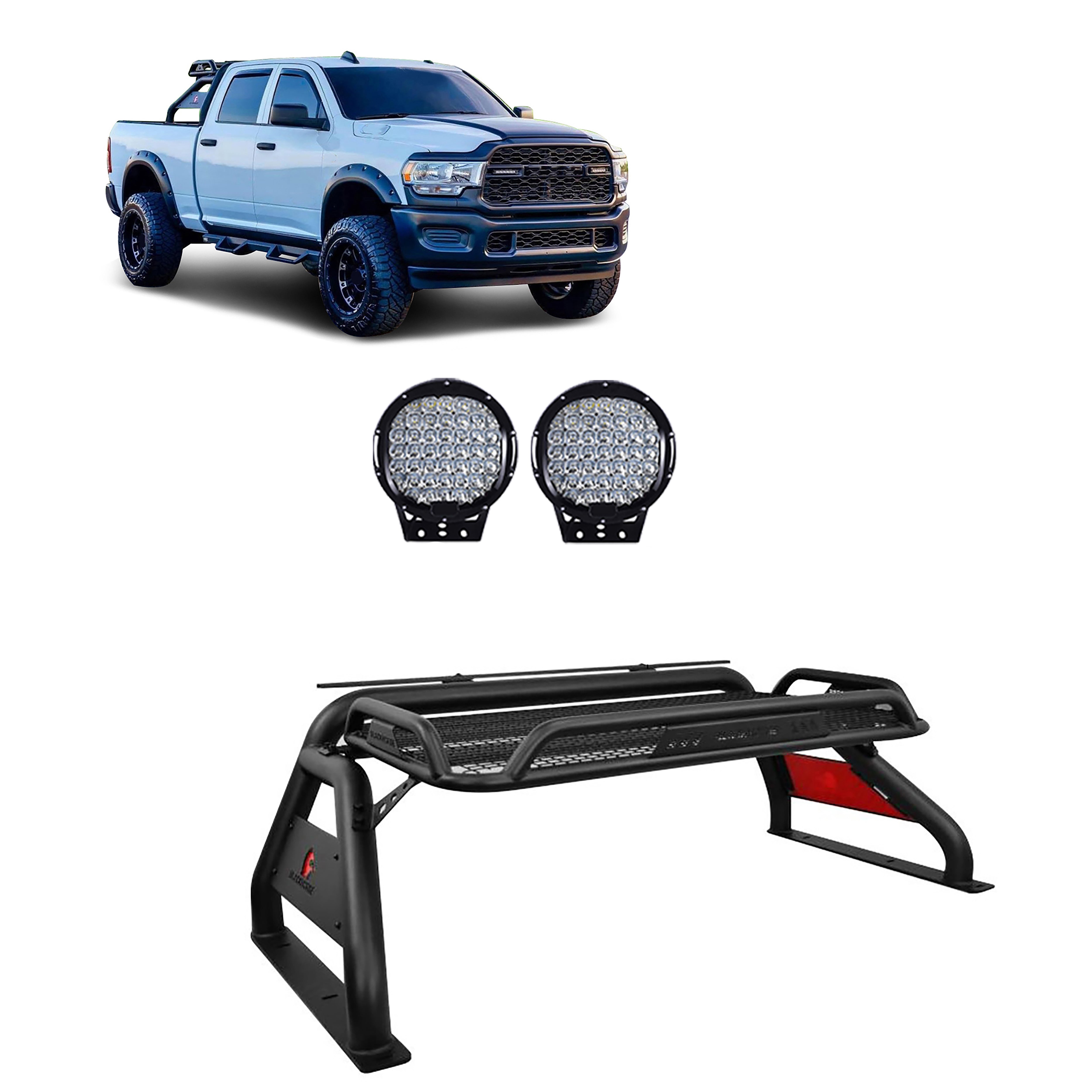 Atlas Roll Bar Kit W/ Set of 9" Black Round LED Light | Black Horse Off Road - Image 1