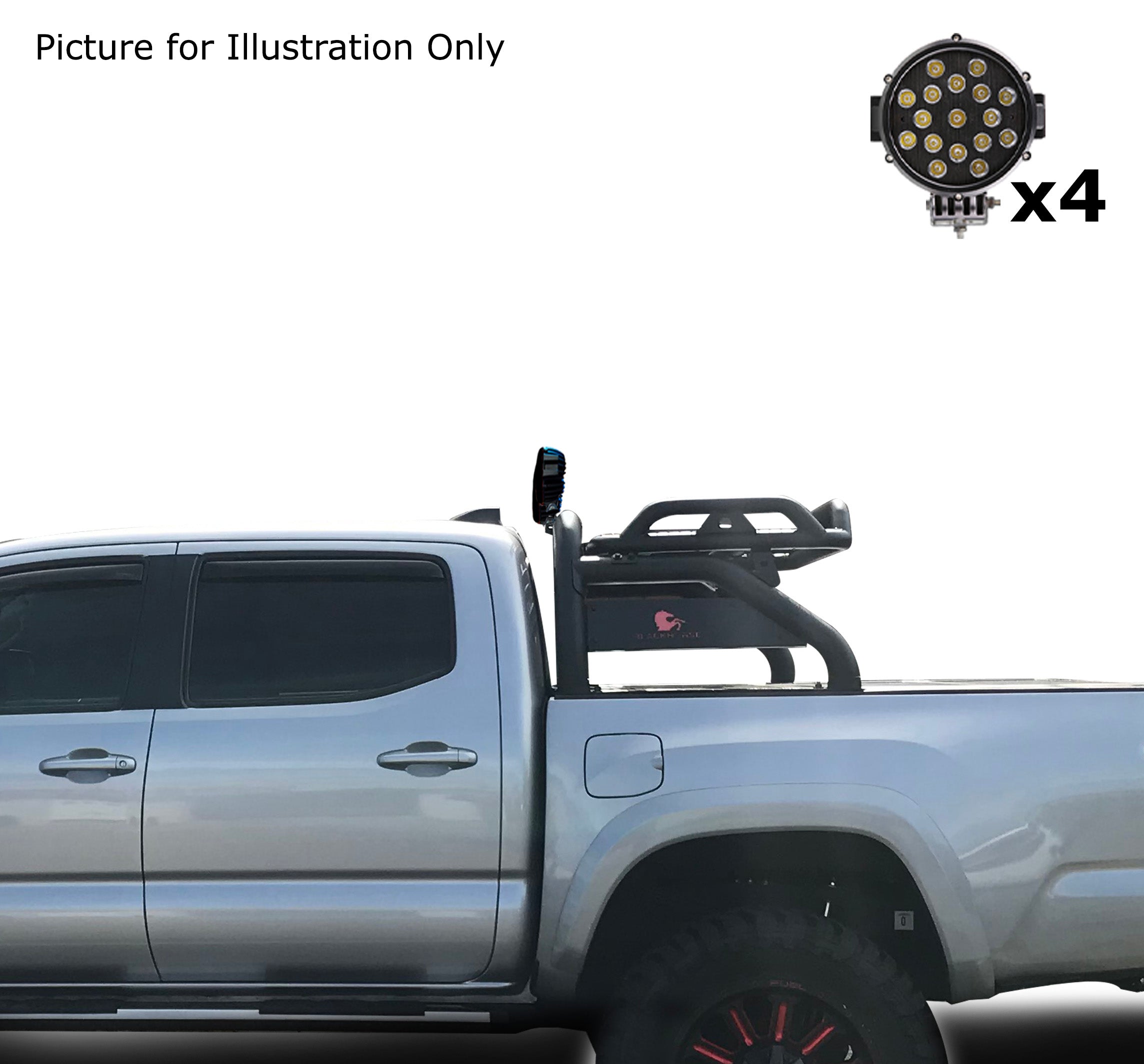 Atlas Roll Bar Kit Incl. 2 pairs of 7.0"Dia.  LED  Lights w/ Black Trim Rings w/ Wiring Harness and Switch | Black Horse Off Road - Image 1