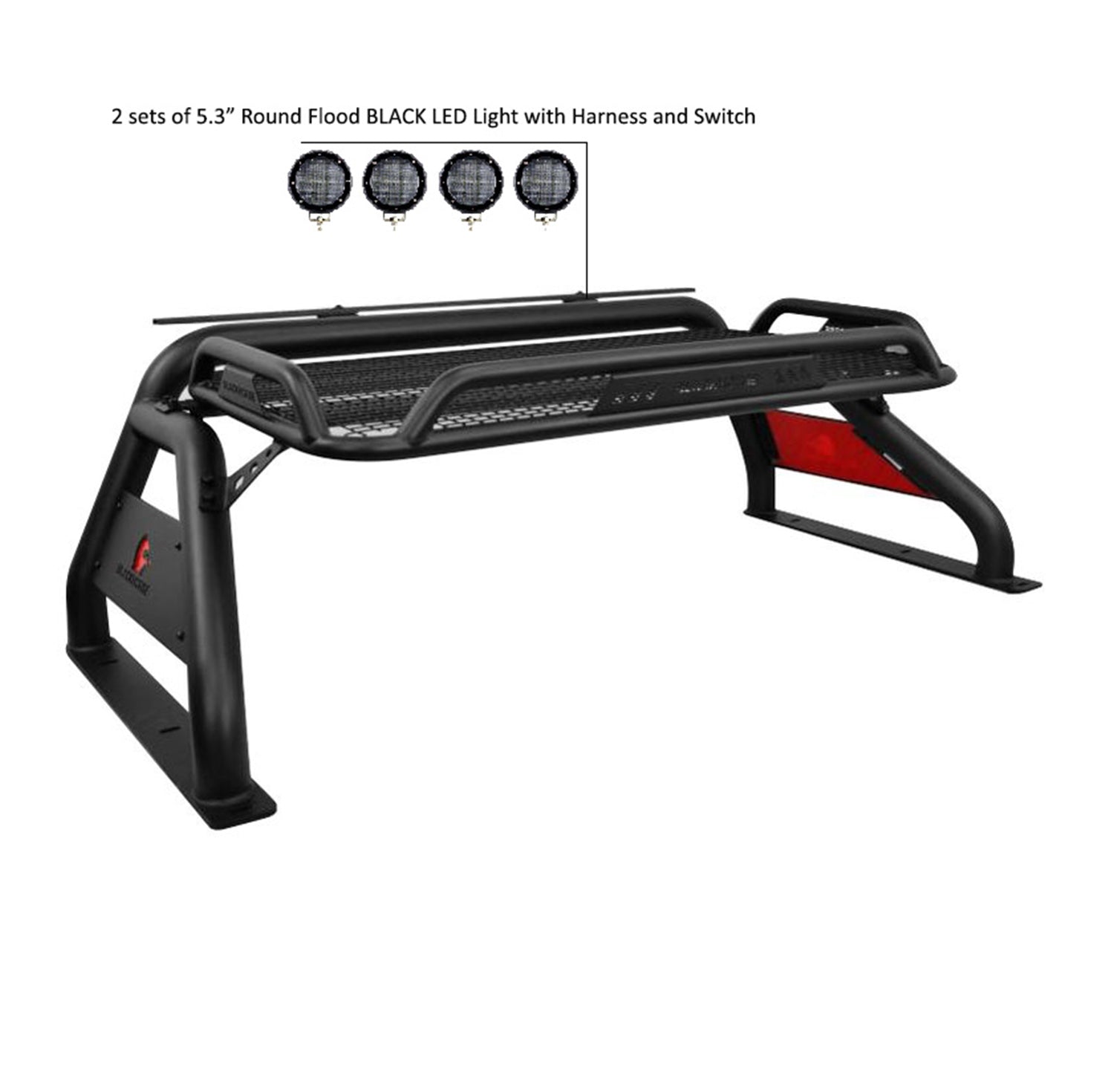 Atlas Roll Bar Kit 2 sets of 5.3" Dia.  Black LED Flood Lights w/ Harness and Switch | Black Horse Off Road - Image 2