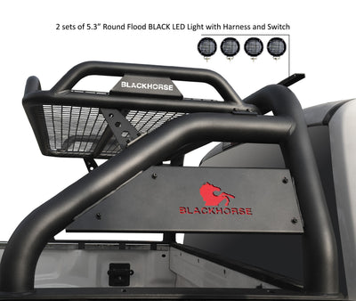 Atlas Roll Bar Kit 2 sets of 5.3" Dia.  Black LED Flood Lights w/ Harness and Switch | Black Horse Off Road - Image 6