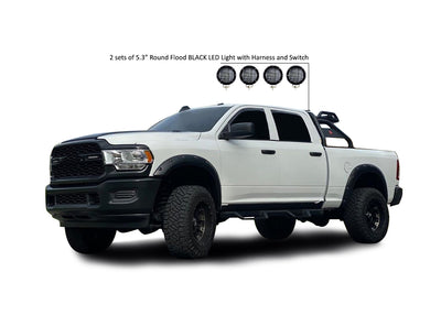 Atlas Roll Bar Kit 2 sets of 5.3" Dia.  Black LED Flood Lights w/ Harness and Switch | Black Horse Off Road - Image 7