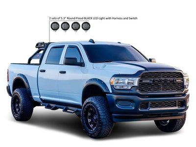 Atlas Roll Bar Kit 2 sets of 5.3" Dia.  Black LED Flood Lights w/ Harness and Switch | Black Horse Off Road - Image 8