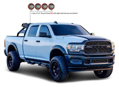 Atlas Roll Bar Kit 2 sets of 5.3" Dia.  Black LED Flood Lights w/ Harness and Switch | Black Horse Off Road - Image 6
