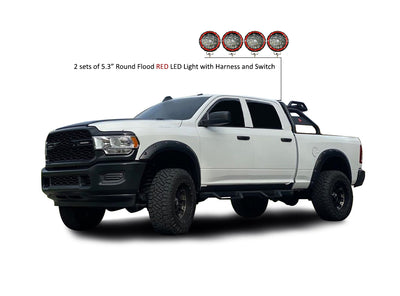Atlas Roll Bar Kit 2 sets of 5.3" Dia.  Black LED Flood Lights w/ Harness and Switch | Black Horse Off Road - Image 7