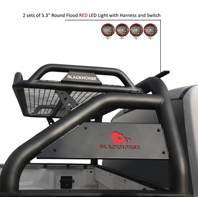 Atlas Roll Bar Kit 2 sets of 5.3" Dia.  Black LED Flood Lights w/ Harness and Switch | Black Horse Off Road - Image 8