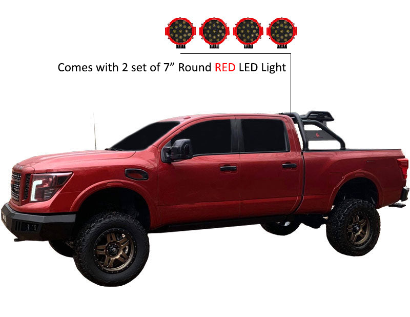 Atlas Roll Bar Kit Incl. 2 pairs of 7.0"Dia.  LED  Lights w/Red Trim Rings w/ Wiring Harness and Switch | Black Horse Off Road - Image 5