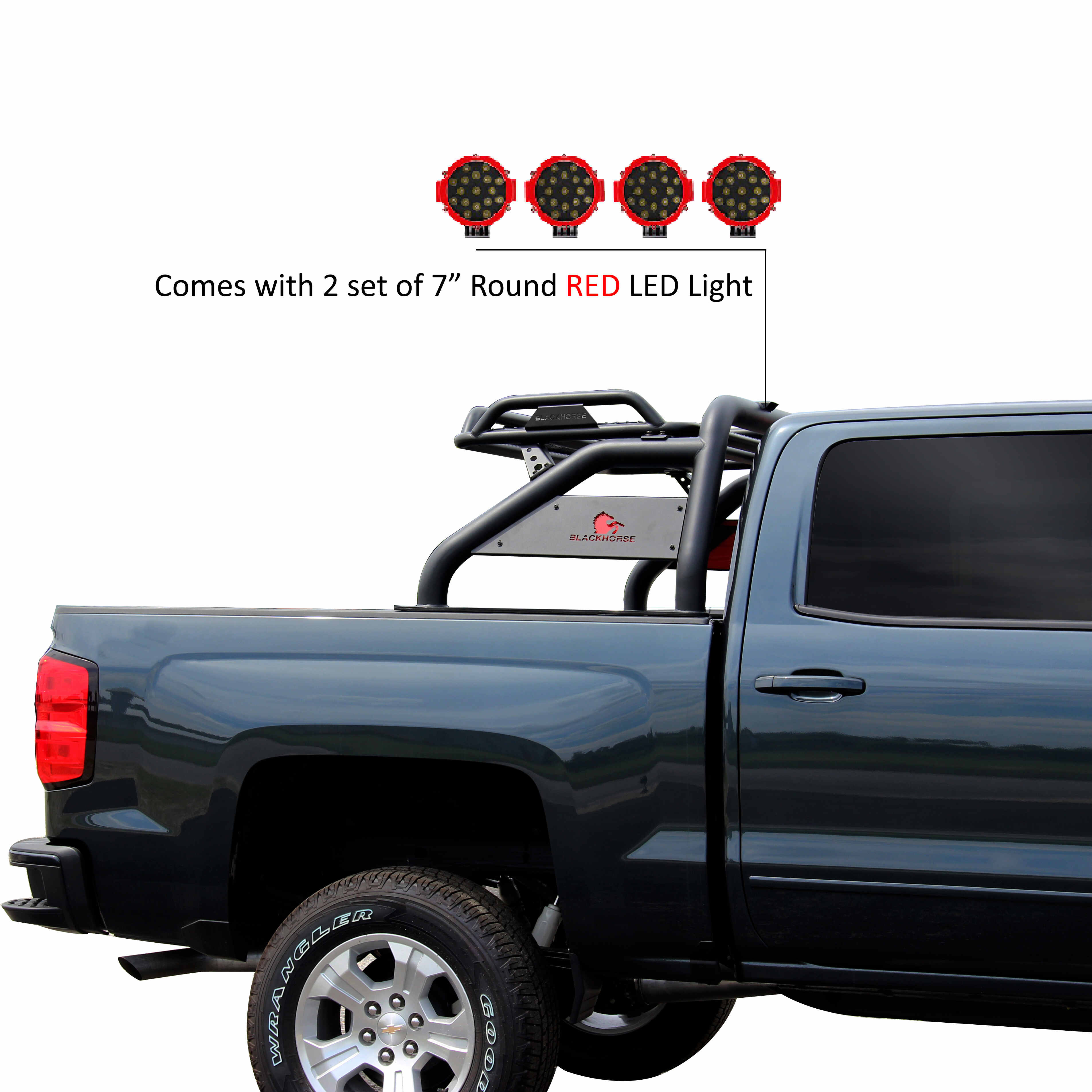 Atlas Roll Bar Kit Incl. 2 pairs of 7.0"Dia.  LED  Lights w/Red Trim Rings w/ Wiring Harness and Switch | Black Horse Off Road - Image 6