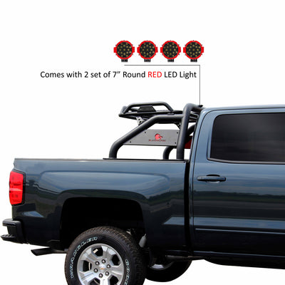 Atlas Roll Bar Kit Incl. 2 pairs of 7.0"Dia.  LED  Lights w/Red Trim Rings w/ Wiring Harness and Switch | Black Horse Off Road - Image 6