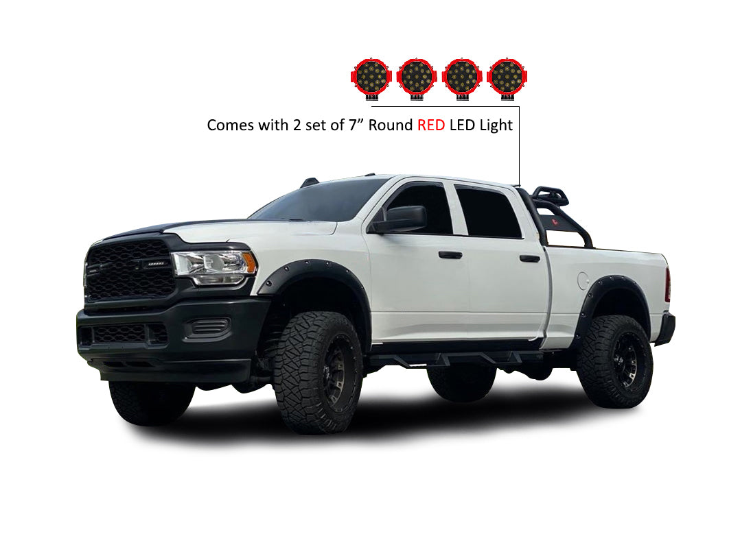 Atlas Roll Bar Kit Incl. 2 pairs of 7.0"Dia.  LED  Lights w/Red Trim Rings w/ Wiring Harness and Switch | Black Horse Off Road - Image 8