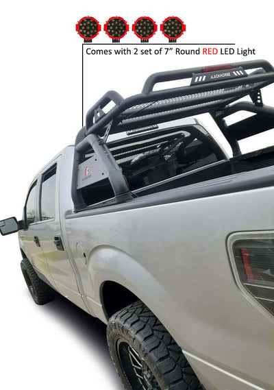 Atlas Roll Bar Kit Incl. 2 pairs of 7.0"Dia.  LED  Lights w/Red Trim Rings w/ Wiring Harness and Switch | Black Horse Off Road - Image 9