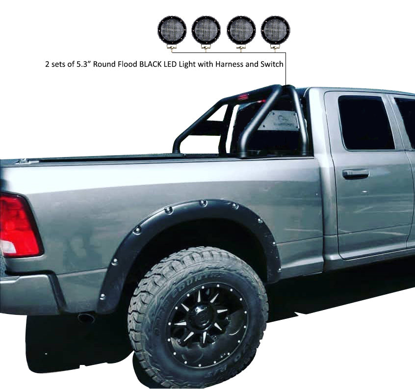 Classic Roll Bar Kit 2 sets of 5.3" Dia.  Black LED Flood Lights w/ Harness and Switch | Black Horse Off Road - Image 4