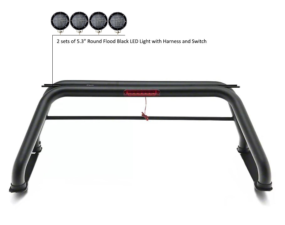 Classic Roll Bar Kit 2 sets of 5.3" Dia.  Black LED Flood Lights w/ Harness and Switch | Black Horse Off Road - Image 6
