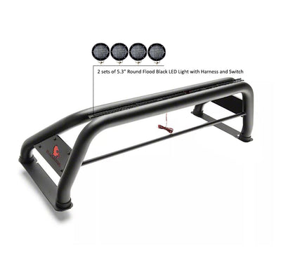Classic Roll Bar Kit 2 sets of 5.3" Dia.  Black LED Flood Lights w/ Harness and Switch | Black Horse Off Road - Image 7