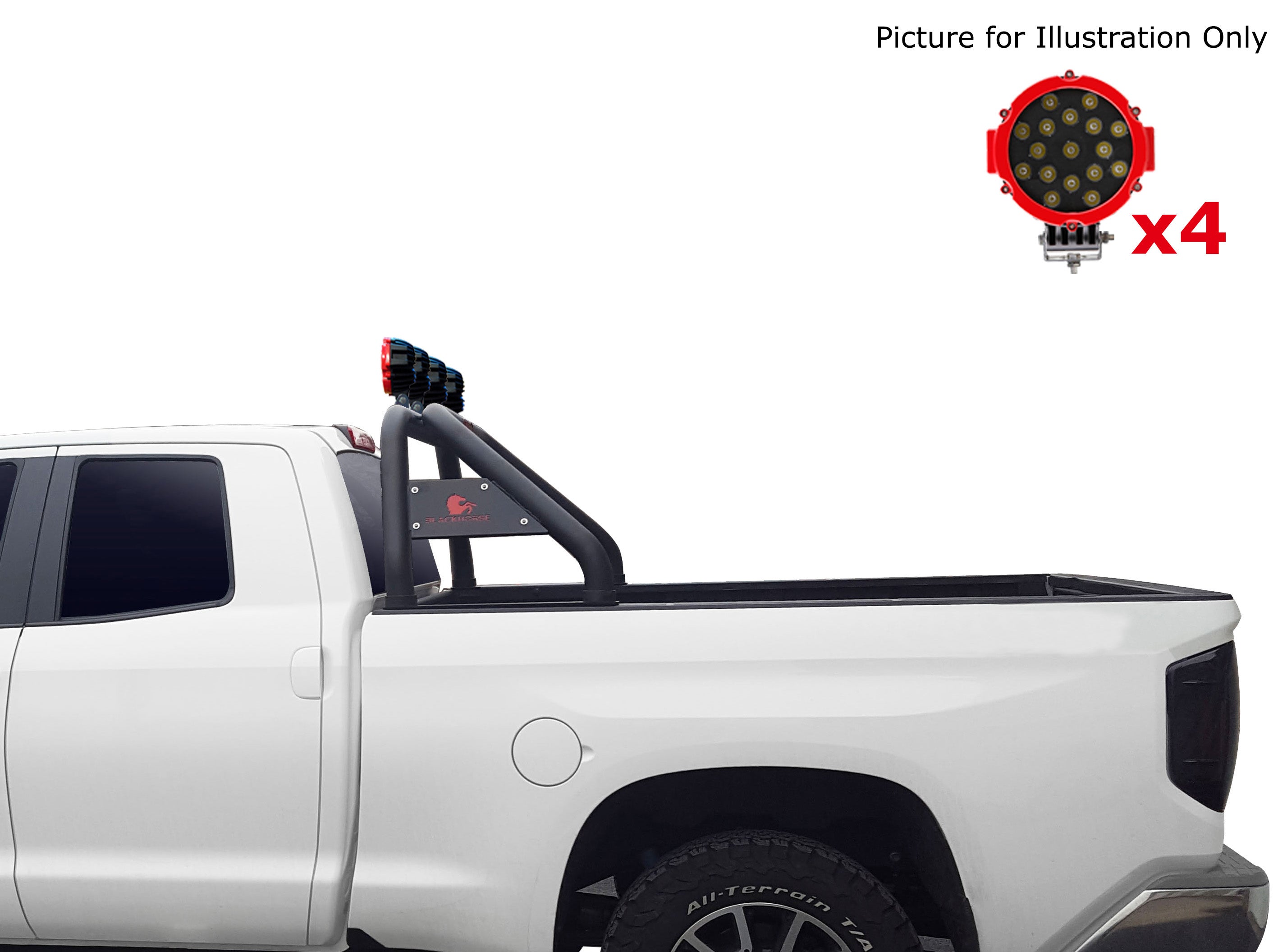 Classic Roll Bar Kit Incl. 2 pairs of 7.0"Dia.  LED  Lights w/Red Trim Rings w/ Wiring Harness and Switch | Black Horse Off Road - Image 6