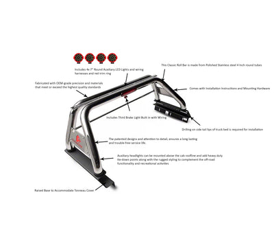 2015-2026 Canyon Classic Roll Bar Kit Incl. 2 pairs of 7.0"Dia.  LED  Lights w/Red Trim Rings w/ Wiring Harness and Switch | Black Horse Off Road - Image 5