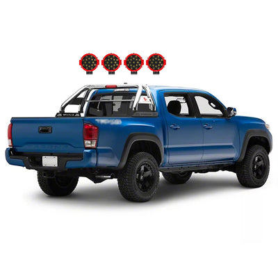 2015-2026 Canyon Classic Roll Bar Kit Incl. 2 pairs of 7.0"Dia.  LED  Lights w/Red Trim Rings w/ Wiring Harness and Switch | Black Horse Off Road - Image 9