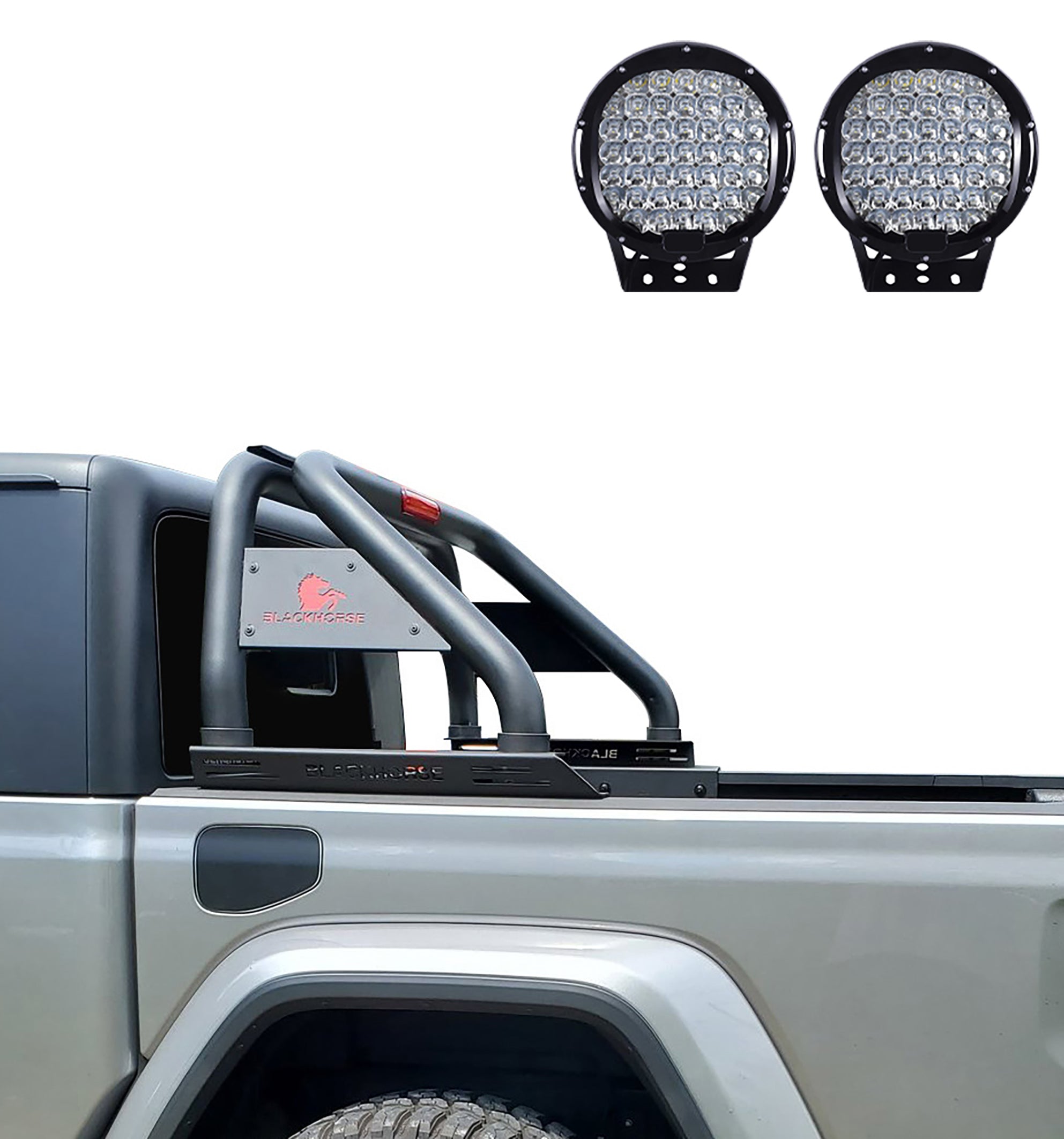 2005-2026 Toyota Tacoma Classic Roll Bar Kit W/ Set of 9" Black Round LED Light | Black Horse Off Road - Image 2