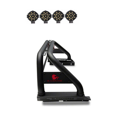 2005-2026 Toyota Tacoma Classic Roll Bar Kit Incl. 2 pairs of 7.0"Dia.  LED  Lights w/ Black Trim Rings w/ Wiring Harness and Switch | Black Horse Off Road - Image 1