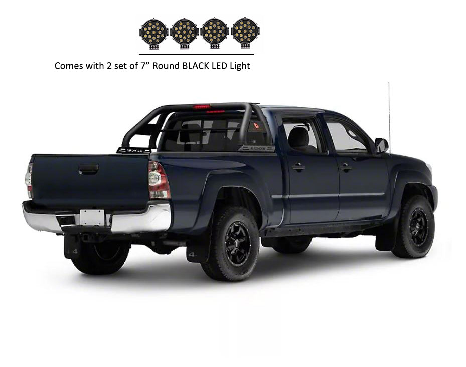 2005-2026 Toyota Tacoma Classic Roll Bar Kit Incl. 2 pairs of 7.0"Dia.  LED  Lights w/ Black Trim Rings w/ Wiring Harness and Switch | Black Horse Off Road - Image 4