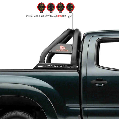 2005-2026 Toyota Tacoma Classic Roll Bar Kit Incl. 2 pairs of 7.0"Dia.  LED  Lights w/Red Trim Rings w/ Wiring Harness and Switch | Black Horse Off Road - Image 1