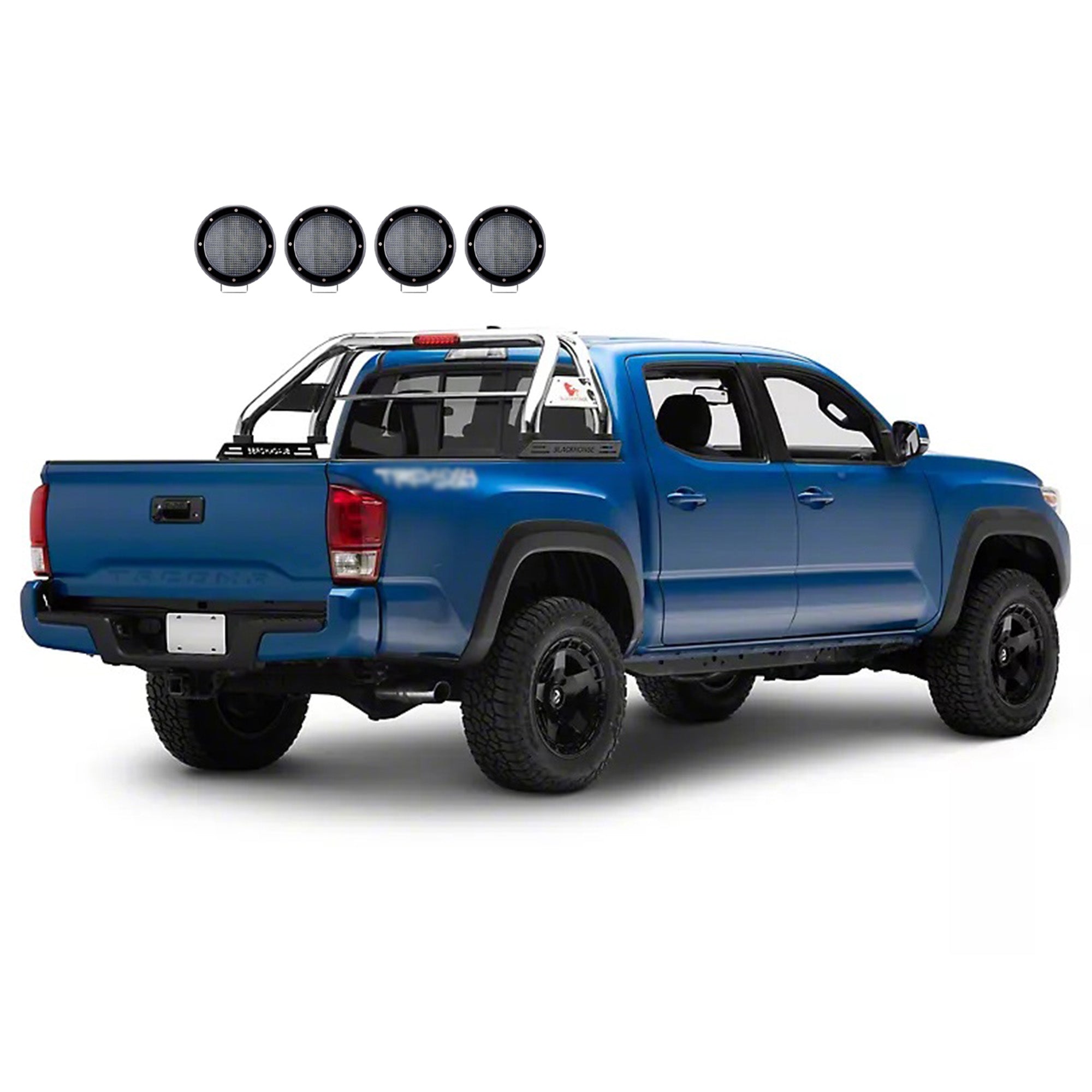2005-2021 Nissan Frontier Classic Roll Bar Kit 2 sets of 5.3" Dia.  Black LED Flood Lights w/ Harness and Switch | Black Horse Off Road - Image 1