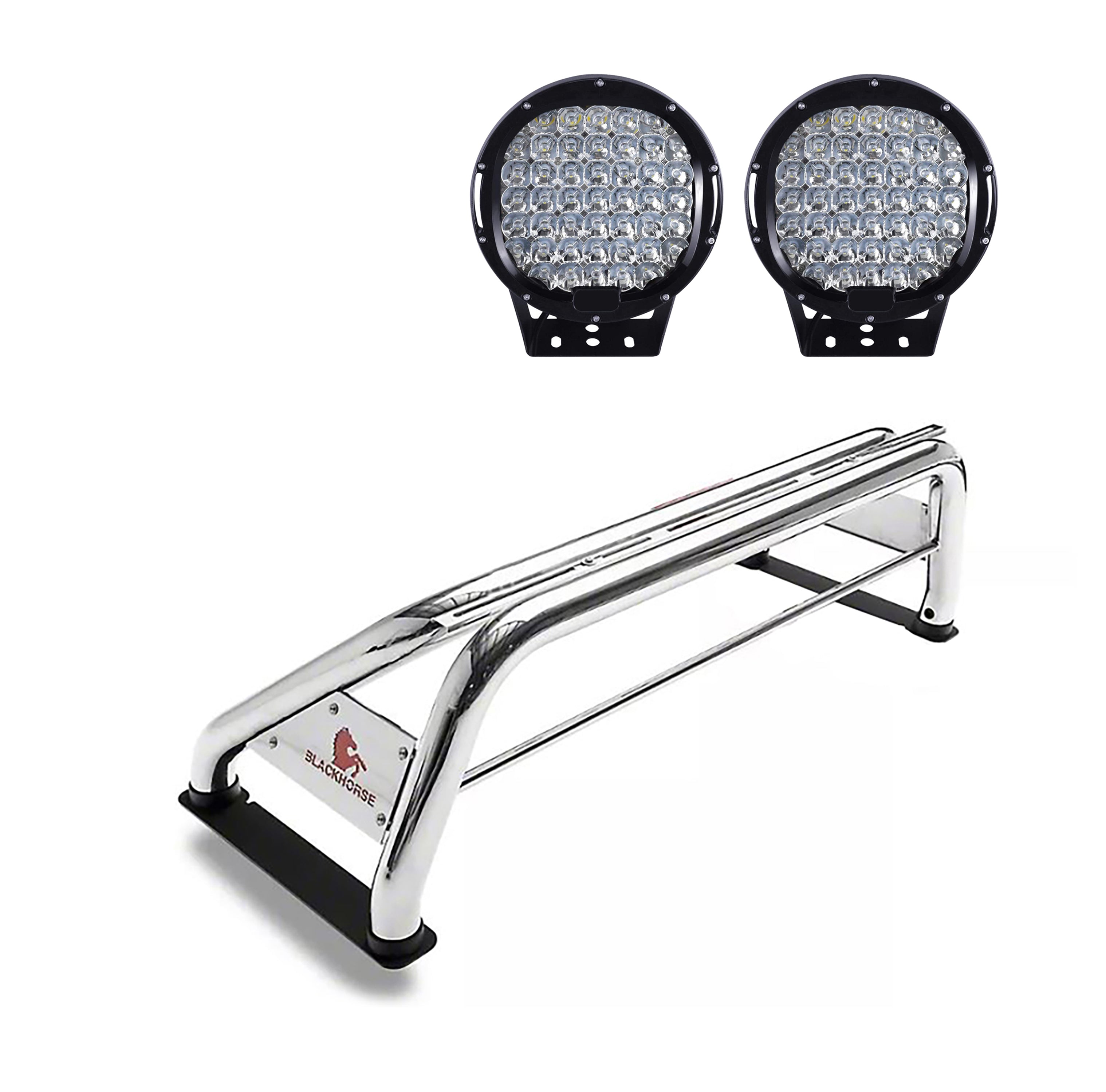 1999-2026 Ford F-250 Super Duty Classic Roll Bar Kit W/ Set of 9" Black Round LED Light | Black Horse Off Road - Image 1